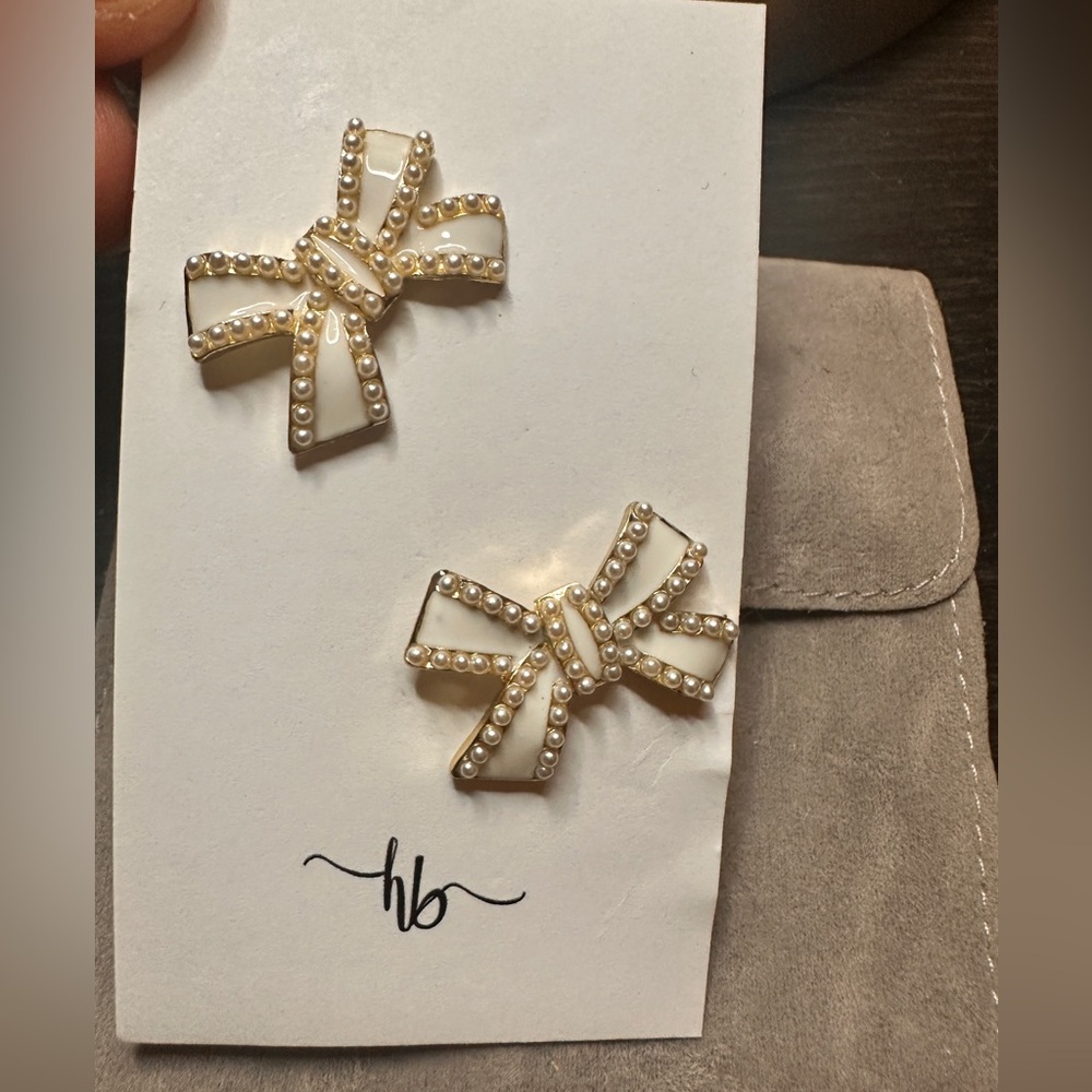 Brand new Haute Bride Gold Bow Earrings with Pearl Accents